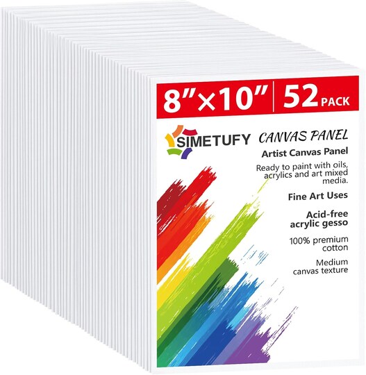 Greentek; Canvas Boards for Painting 52 Pack 8 x 10 Inch Blank Flat Canvas Panels 100% Cotton Pre-Primed for Acrylic & Oil Paint; Category:Canvas Panels; Image:1